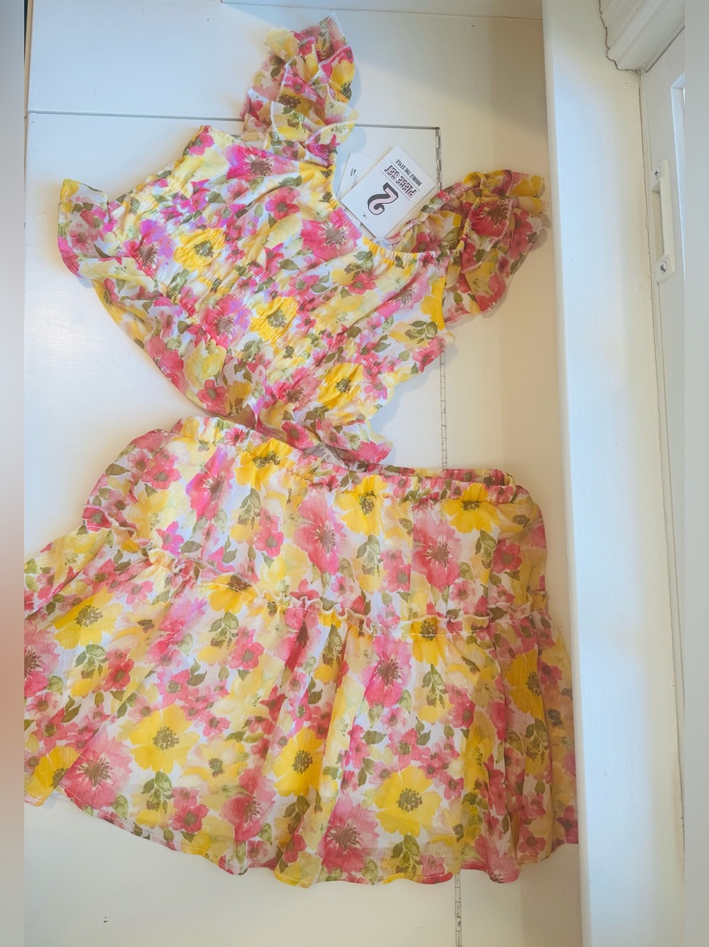 Girls No Comment Floral Cap Sleeve Peplum Top & Skirt Set Size XL 16 NWT